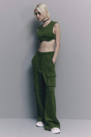 Patrizia Pepe Cotton Blend Fleece Cargo Pants Zielone | 2794WZCHX