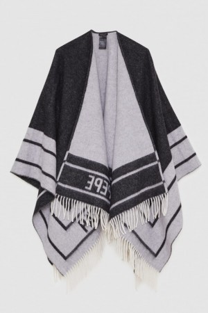 Patrizia Pepe Double-faced Fringed Poncho Czarne | 8960MGKPR