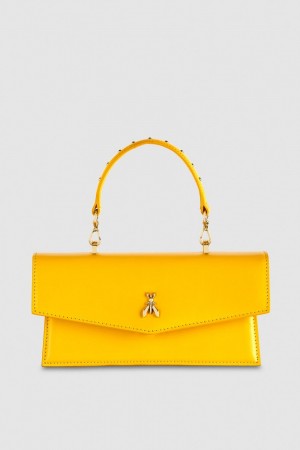 Patrizia Pepe Fly Bamby Leather Shoulder Bag Żółte | 6152BDIOL