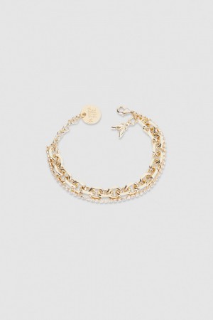 Patrizia Pepe Fly Diamond Brass Chain Bracelet Złote | 4807PEWJH