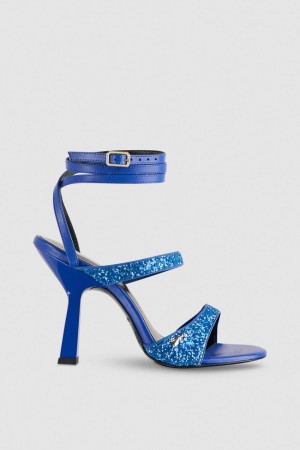 Patrizia Pepe Glitter-coated Fabric Heeled Sandal Niebieskie | 8759LVFNJ