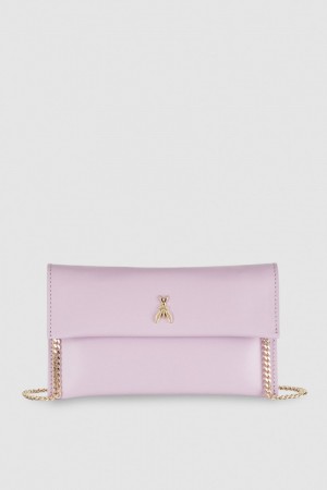 Patrizia Pepe Leather Clutch Bag With Chain Shoulder Strap Fioletowe | 5691VORGI