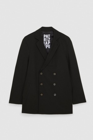 Patrizia Pepe Lined Double-breasted Coat Czarne | 7083DUSEF