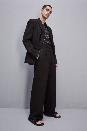 Patrizia Pepe Linen And Viscose Blend Pleated Pants Czarne | 7498ANFCU