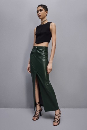 Patrizia Pepe Long Skirt In Coated Fabric Zielone | 8705OPLZU