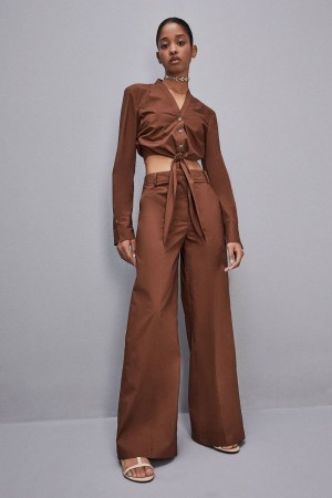 Patrizia Pepe Low-waisted Palazzo Fit Pants Brązowe | 2307MXKSB