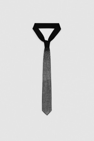 Patrizia Pepe Rhinestone Tie Czarne | 3507KLXWU