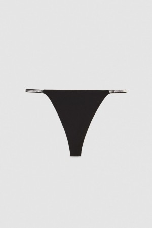 Patrizia Pepe Rhinestone-decorated Jersey Thong Czarne | 8431WQKHM