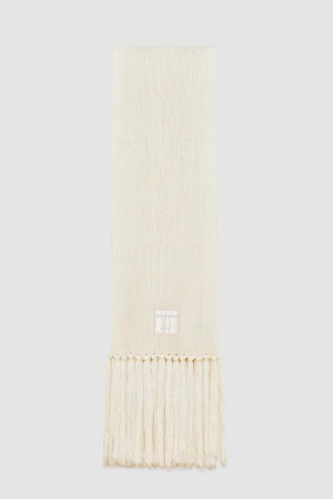 Patrizia Pepe Ribbed Scarf With Fabric Fringes Beżowe | 4198WQYHN