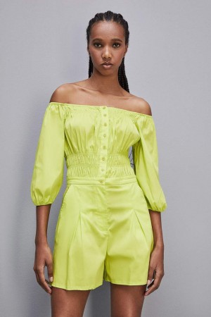 Patrizia Pepe Short Jumpsuit In Stretch Cotton-blend Poplin Żółte | 2084TMLYC
