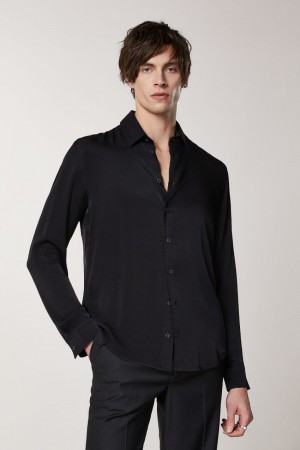 Patrizia Pepe Solid-colored Shirt In Viscose Twill Czarne | 8365QYRZK