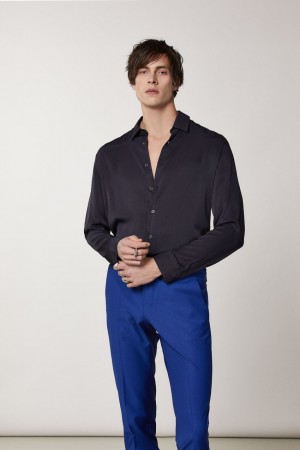 Patrizia Pepe Solid-colored Shirt In Viscose Twill Niebieskie | 7689LTEMO